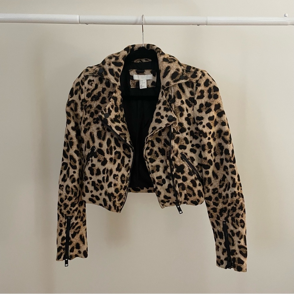 H&M | Cheetah Leopard Crop Motto Jacket Size 2/XS
